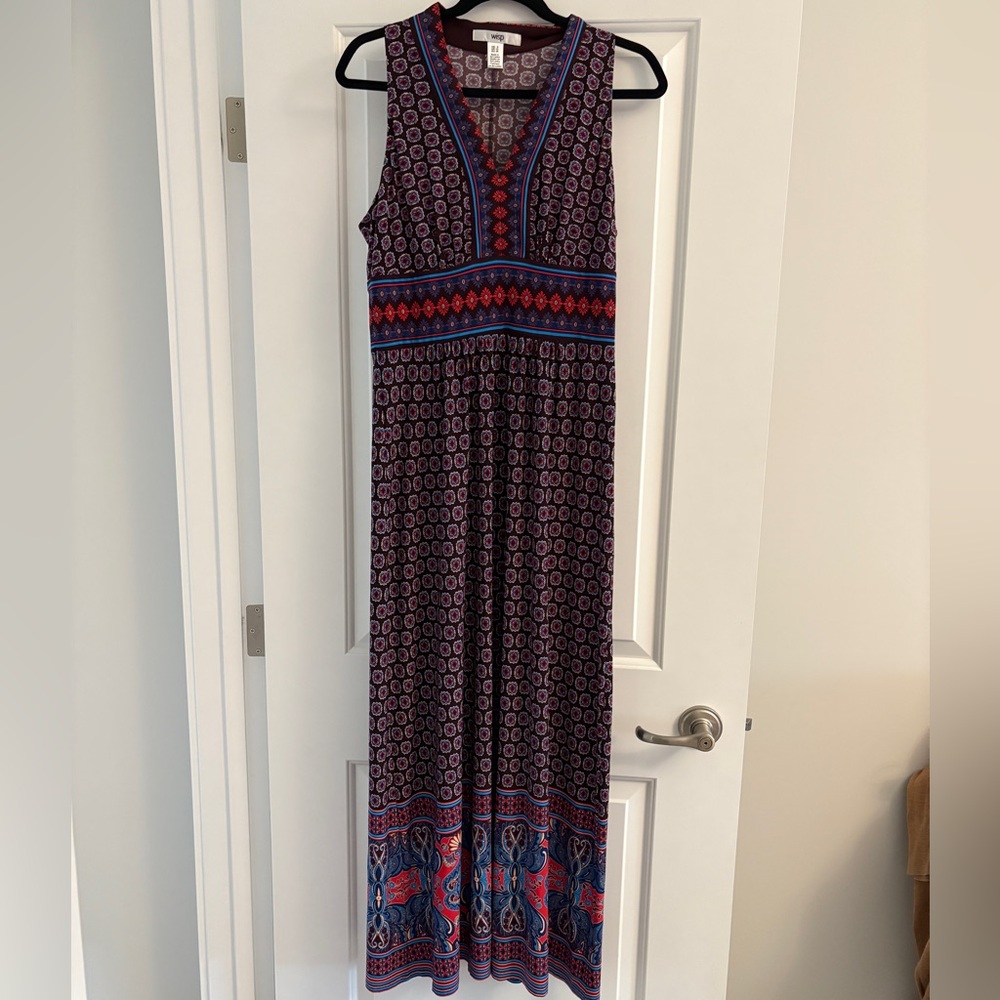 Bohemian Maxi Dress in Blue and Red